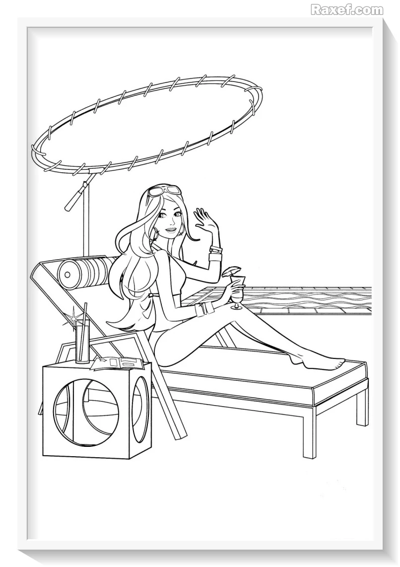 Барби на пляже в купальнике - Барби - Раскраски антистресс